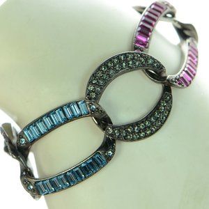 Oscar De La Renta Gunmetal Multi-color Crystal Chain-link Bracelet